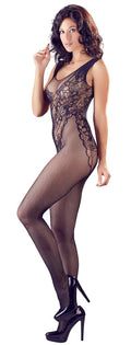 NO:XQSE Catsuit met kanten body en open kruis - Zwart