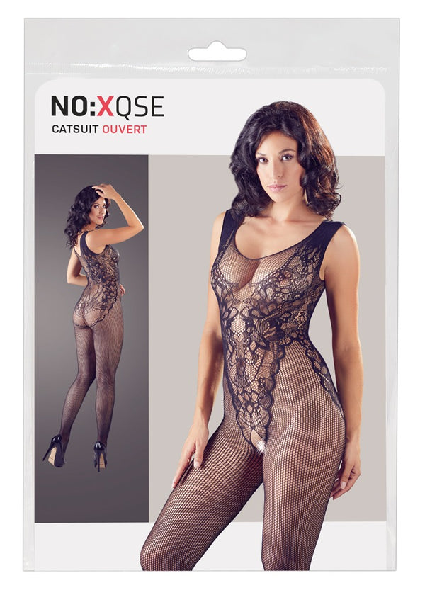 NO:XQSE net catsuit met open kruis - Zwart - NO:XQSE - SKU: 25512171101