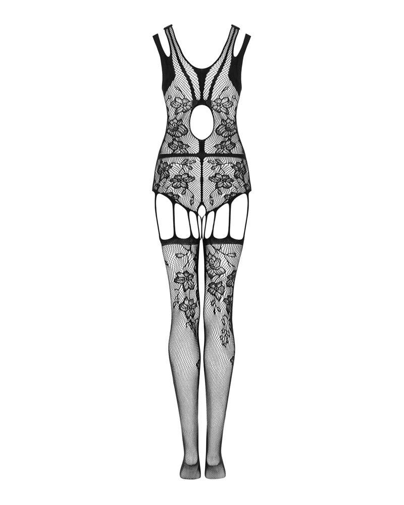 Obsessive Bodystocking open kruis met mesh - Zwart
