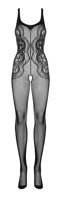 Obsessive Catsuit kruisloos met visnet en jarretels - Zwart