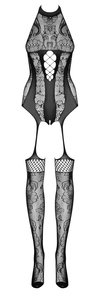 Obsessive kruisloze catsuit met bloemen - Zwart - Obsessive - SKU: 25517991101