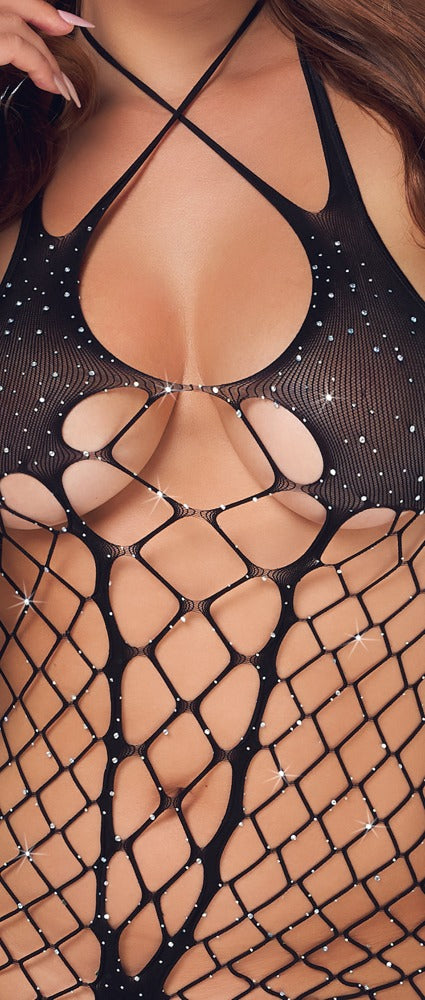 Fantasy by Cottelli kruisloze body met strass - Zwart - Fantasy by Cottelli - SKU: 25518371101