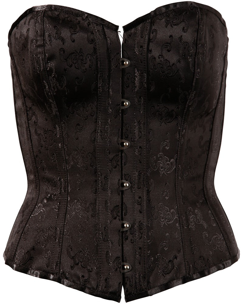Cottelli PARTY Corset met brokaatpatroon en jarretels - Zwart