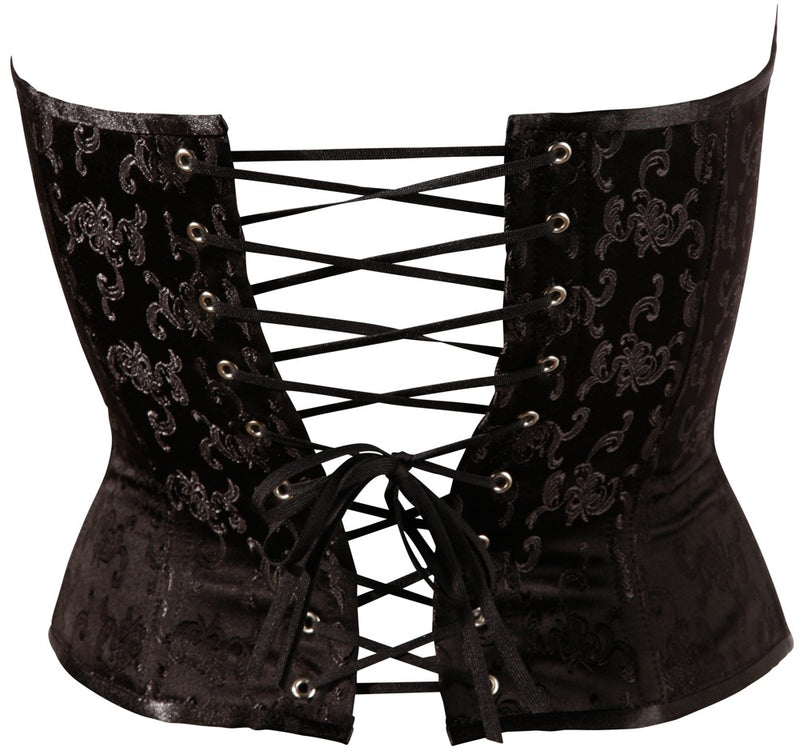 Cottelli PARTY Corset met brokaatpatroon en jarretels - Zwart