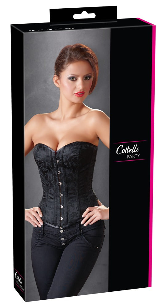 Cottelli PARTY Corset met brokaatpatroon en jarretels - Zwart
