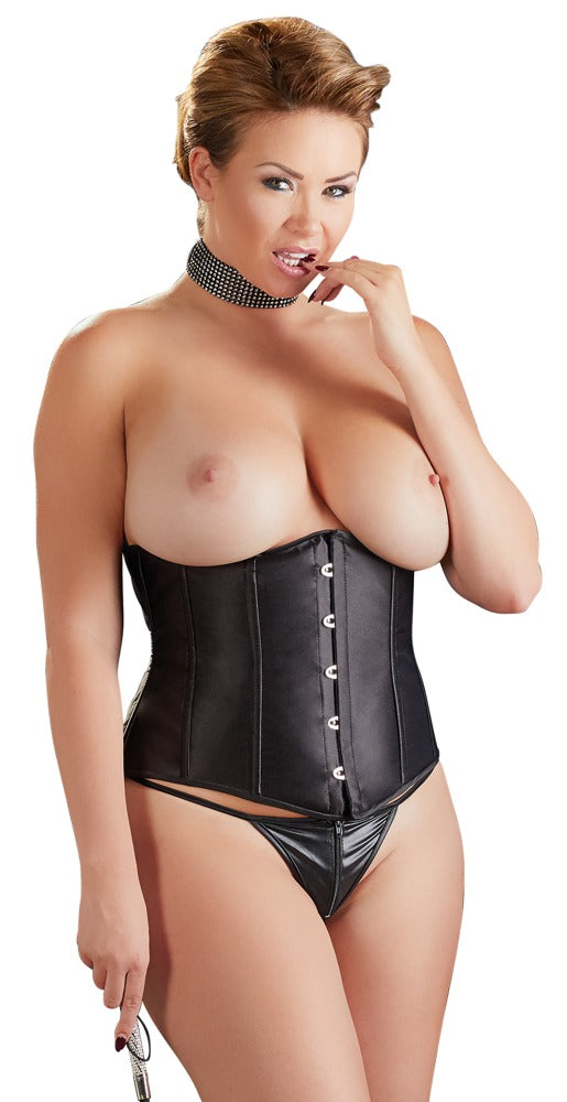 Cottelli CURVES Corset open cup met haak- en vetersluiting - Zwart - Cottelli CURVES - SKU: 26111041051