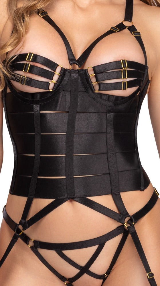 Cottelli LINGERIE Jarretel set met goud details - Zwart - Cottelli LINGERIE - SKU: 26115461231