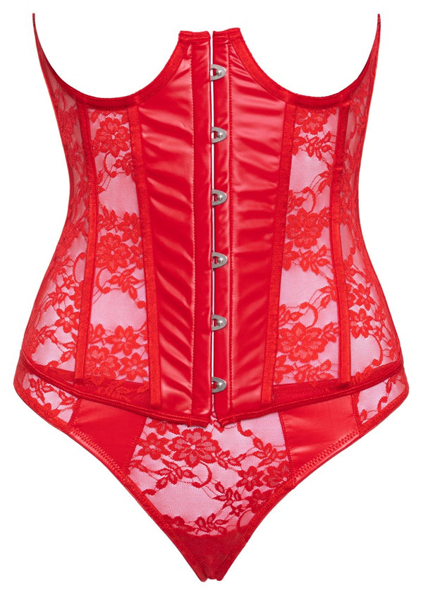 Cottelli LINGERIE open cup korset en thong - Rood - Cottelli LINGERIE - SKU: 26115543021