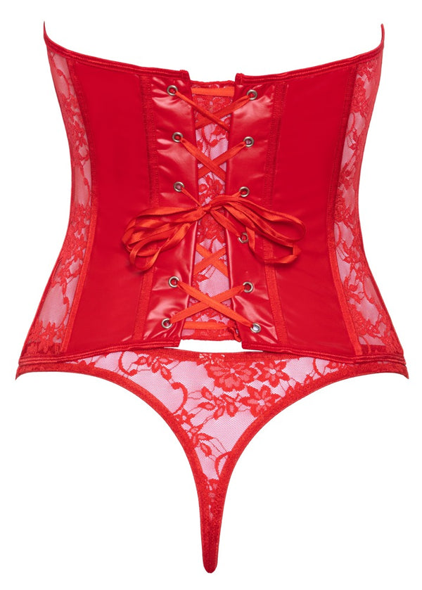 Cottelli LINGERIE open cup korset en thong - Rood - Cottelli LINGERIE - SKU: 26115543021