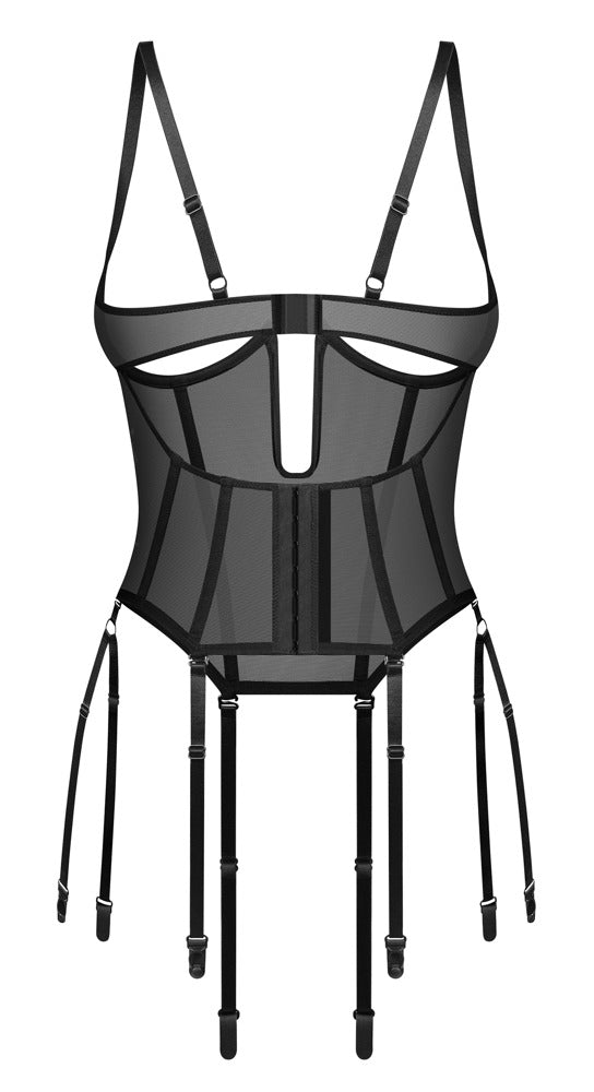 Obsessive Korset open cup transparant met powernet - Zwart - Obsessive - SKU: 26115701111