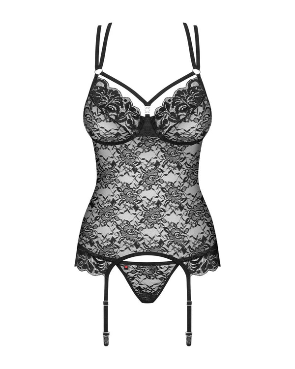 Obsessive kantkorset met bloemmotief - Zwart - Obsessive - SKU: 26202351111