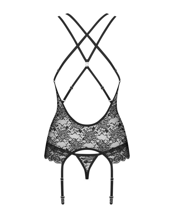 Obsessive kantkorset met bloemmotief - Zwart - Obsessive - SKU: 26202351111