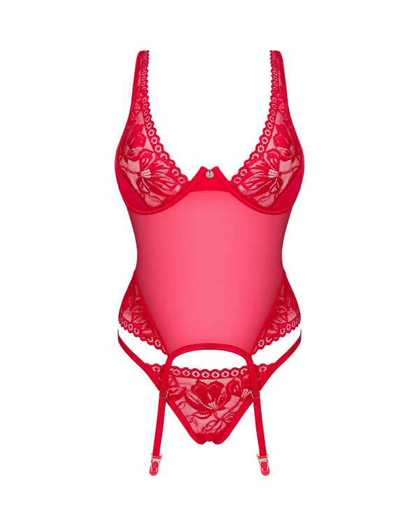 Obsessive Lacelove korset met kanten inzetstukken - Rood - Obsessive - SKU: 26203243121