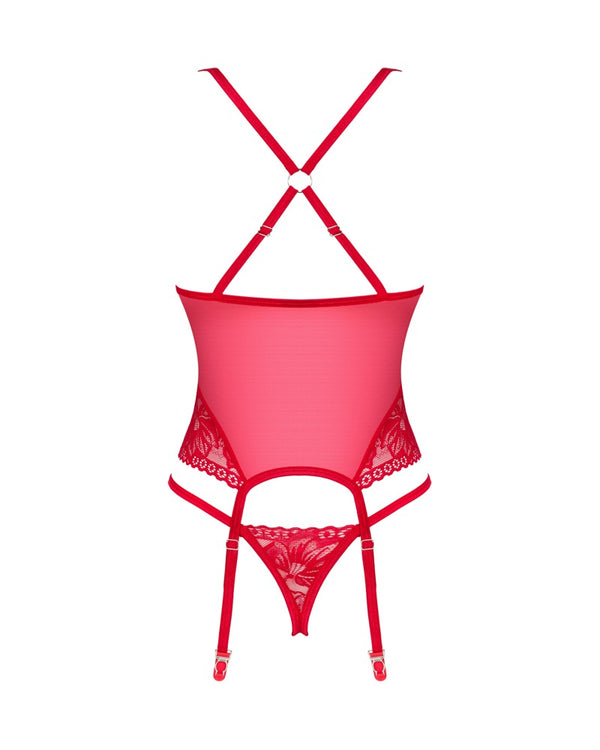 Obsessive Lacelove korset met kanten inzetstukken - Rood - Obsessive - SKU: 26203243121