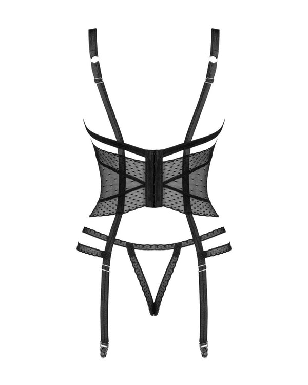 Obsessive Jarretel set open cup met decoratief detail - Zwart - Obsessive - SKU: 26203401121