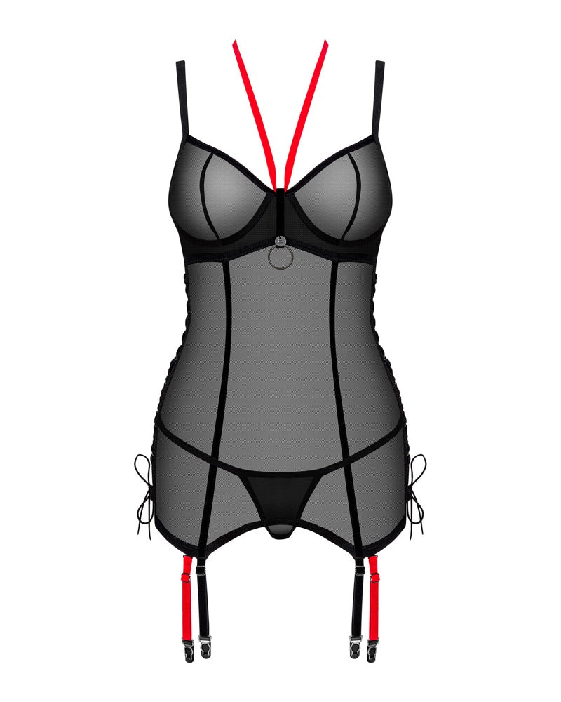 Obsessive jarretelkorset en string set Glandez - Zwart