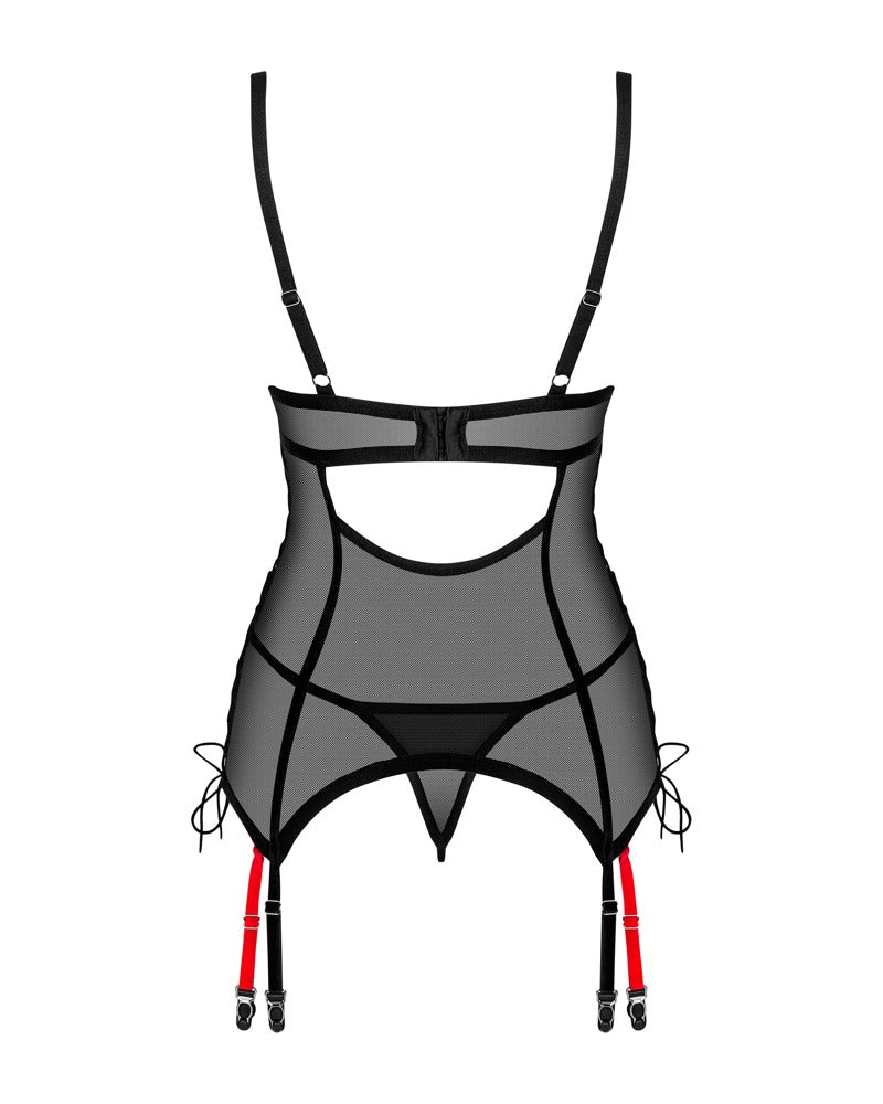 Obsessive jarretelkorset en string set Glandez - Zwart