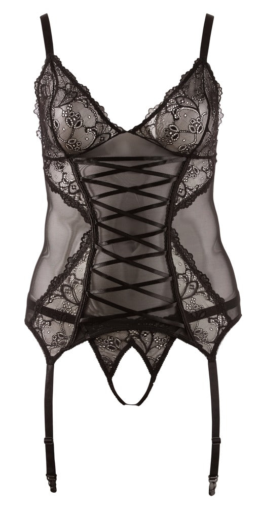 Cottelli CURVES Cami jarretel set met powernet - Zwart - Cottelli CURVES - SKU: 26309901051