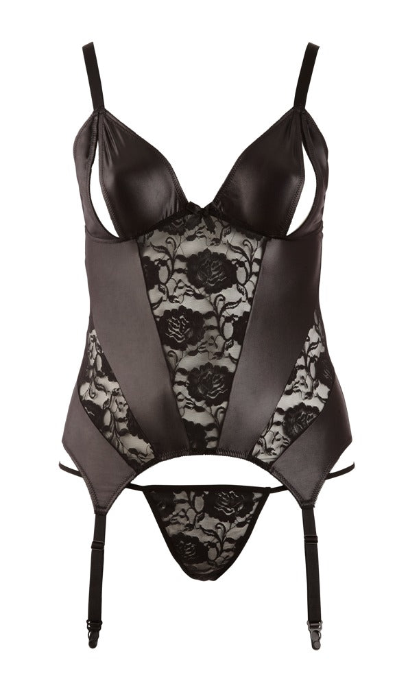 Cottelli CURVES Cami jarretel set met split cups en verstelbare jarretels - Zwart