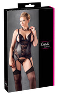 Cottelli CURVES Cami jarretel set met split cups en verstelbare jarretels - Zwart