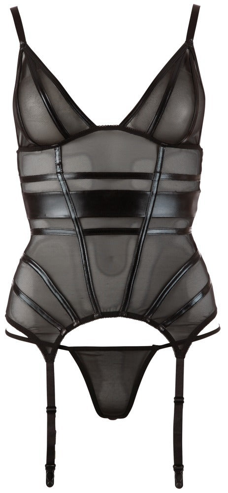 Cottelli LINGERIE Cami jarretel set met wetlook details - Zwart - Cottelli LINGERIE - SKU: 26315201021