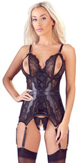 Cottelli LINGERIE Jarretelkorset met verstelbare jarretels & split cups - Zwart