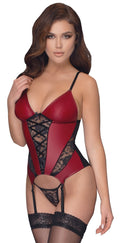 Cottelli LINGERIE Jarretelkorset met kant en powernet - Rood