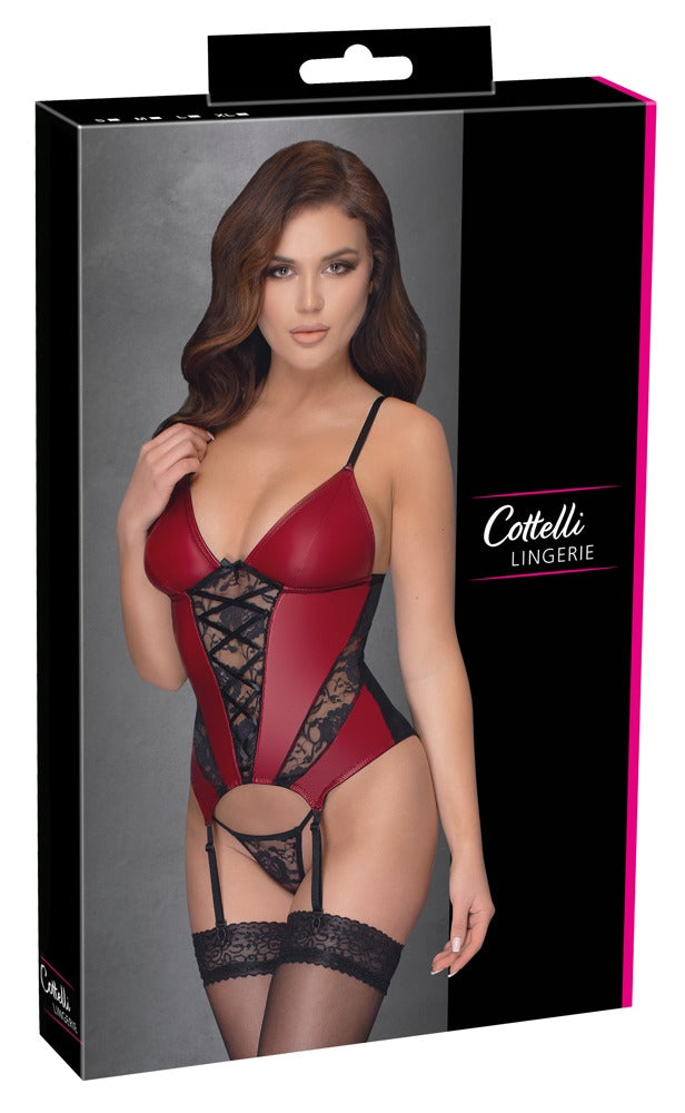 Cottelli LINGERIE Jarretelkorset met kant en powernet - Rood