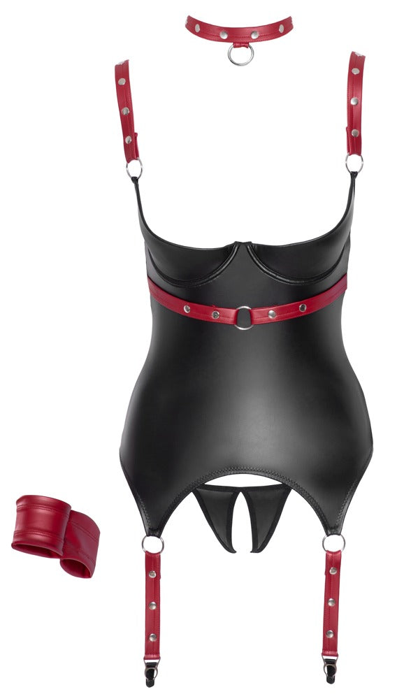 Cottelli BONDAGE Jarretel set met handboeien en kraag - Zwart - Cottelli BONDAGE - SKU: 26328701021