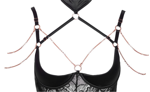 Abierta Fina Jarretelkorset met strass en beugelbeha - Zwart - Abierta Fina - SKU: 26329181231