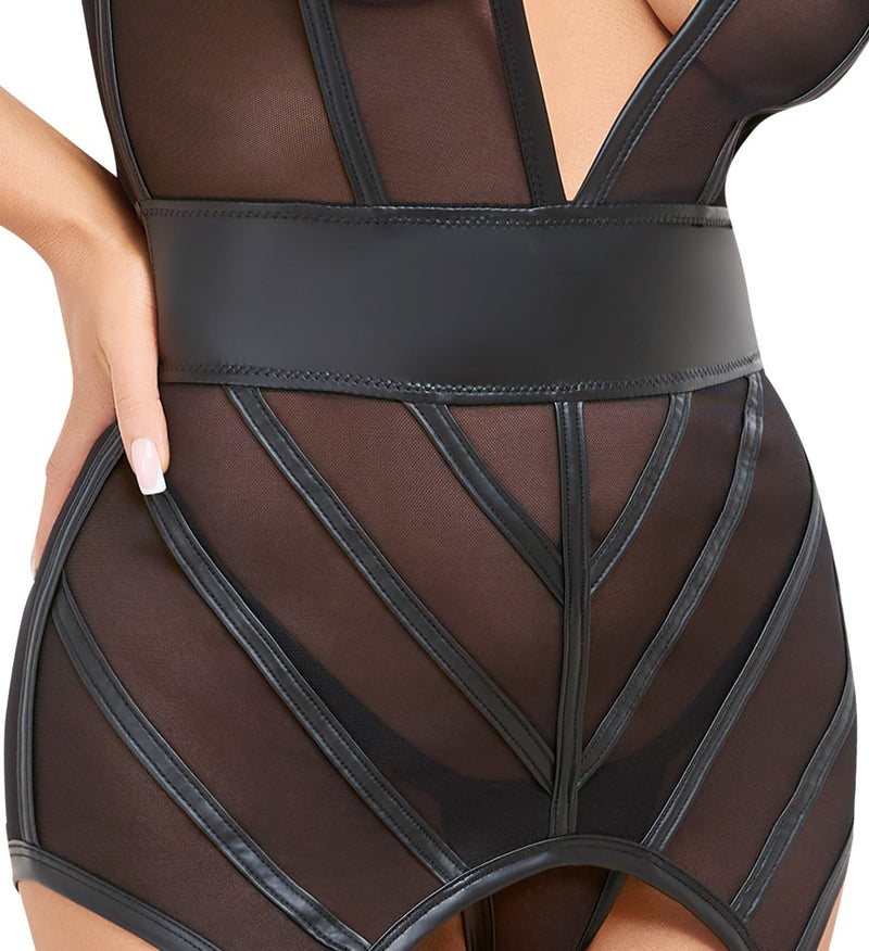 Cottelli LINGERIE jarretel set met powernet - Zwart