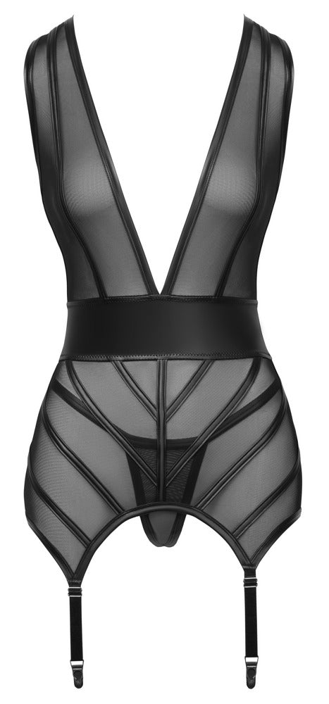 Cottelli LINGERIE jarretel set met powernet - Zwart