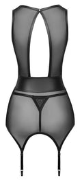Cottelli LINGERIE jarretel set met powernet - Zwart