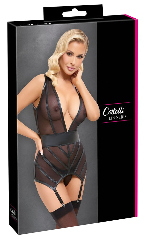 Cottelli LINGERIE jarretel set met powernet - Zwart - Cottelli LINGERIE - SKU: 26331081021