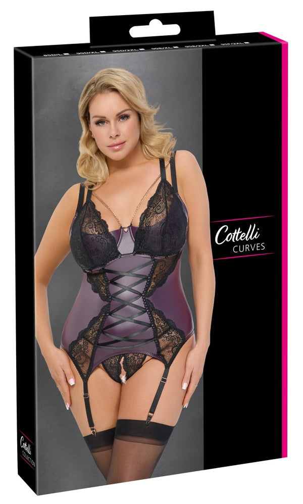 Cottelli CURVES jarretel set met kant - Paars - Cottelli CURVES - SKU: 26331244431