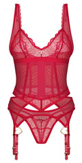 Obsessive Jarretel set met thong transparant kant - Rood