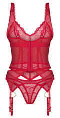 Obsessive Jarretel set met thong transparant kant - Rood
