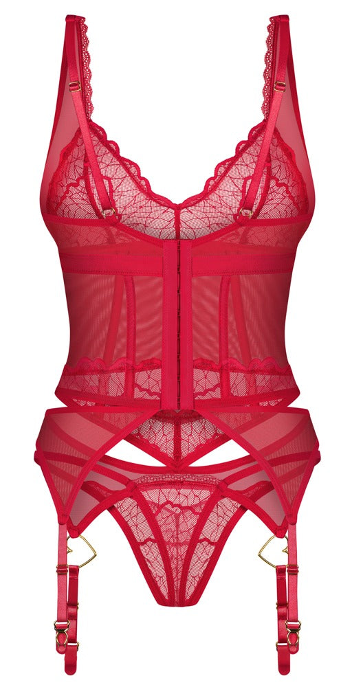 Obsessive Jarretel set met thong transparant kant - Rood - Obsessive - SKU: 26331753111