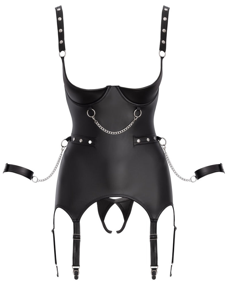 Cottelli BONDAGE Jarretel set met korset en handboeien - Zwart