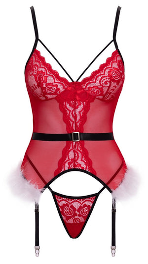 Cottelli LINGERIE Jarretelkorset met string - Rood