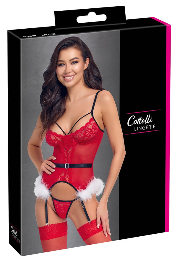 Cottelli LINGERIE Jarretelkorset met string - Rood - Cottelli LINGERIE - SKU: 26332213111
