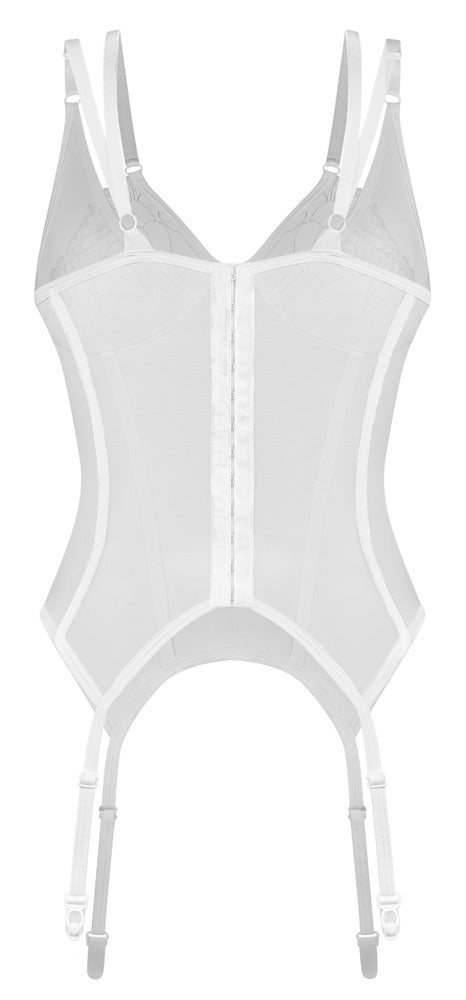 Obsessive Jarretelkorset met dubbele beugelcups en verstelbare jarretels - Wit