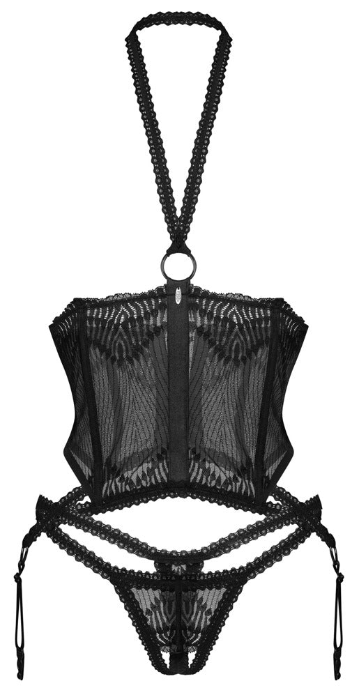 Obsessive Jarretelkorset open cup met halternek - Zwart - Obsessive - SKU: 26332481111