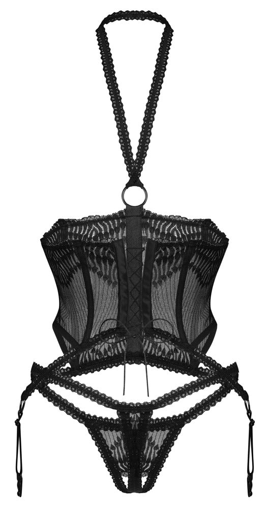 Obsessive Jarretelkorset open cup met halternek - Zwart - Obsessive - SKU: 26332481111