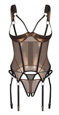 Obsessive Korset open cup met kruisloze thong - Bruin