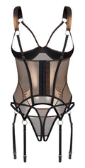 Obsessive Korset open cup met kruisloze thong - Bruin