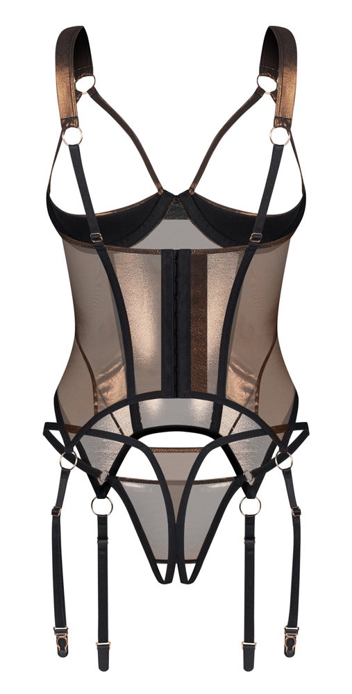 Obsessive Korset open cup met kruisloze thong - Bruin - Obsessive - SKU: 26332567111
