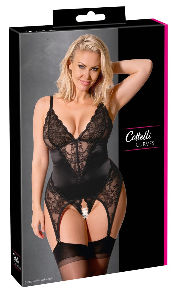 Cottelli CURVES jarretel set met kant - Zwart