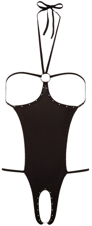 NO:XQSE Body halter met open cups en stras - Zwart