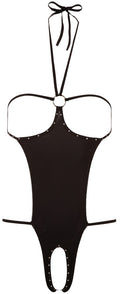 NO:XQSE Body halter met open cups en stras - Zwart